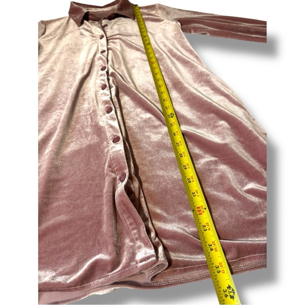 Rose/Mauve Velvet Long Sleeve Button Down Collared Mini Shirt Dress - Picture 11 of 16